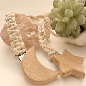 Handmade macrame moon or star pacifier clips